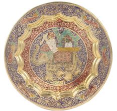 Multicolored Enamel Brass Inlaid Work Wall Hanging Plate