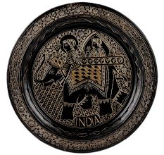 Black And Golden Brass Wall Hanging Plate With Bidri Work