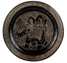 Handcrafted Black Enamel Brass Plate Elephant Design Wall Hanging
