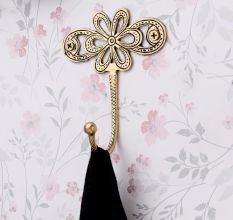 Single Brass Flower Wall Mounted Hook In Antique Finish