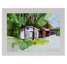 Cabin In The Woods Water Colour Painting