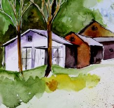 Cabin In The Woods Water Colour Painting