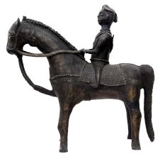 Brass Rider With Horse Figurine Statue In Patina Finish
