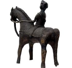 Brass Rider With Horse Figurine Statue In Patina Finish