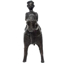 Brass Rider With Horse Figurine Statue In Patina Finish