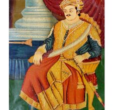 Indian Emperor Seated On Throne Miniature Canvas Painting