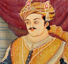 Indian Emperor Seated On Throne Miniature Canvas Painting