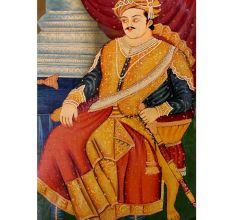 Indian Emperor Seated On Throne Miniature Canvas Painting