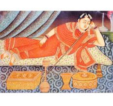 Indian Munhall Painting Of Maharani With a Hookah