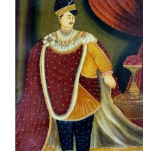 Canvas Painting Of Indian Maharaja Standing Wearing A Long Robe