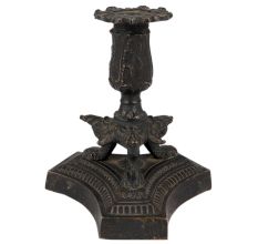 Brass Flower Candle Holder With Carved Base