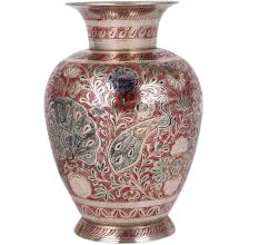Red Brass Meenakari Work Flower Vase