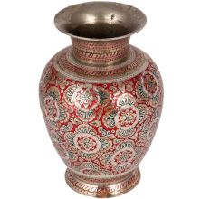 Brass Flower Vase With Red Meenakari Work