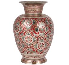 Brass Flower Vase With Red Meenakari Work