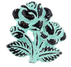 Aqua Rose With Branch Distressed Iron Dresser Knob
