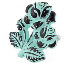 Aqua Rose With Branch Distressed Iron Dresser Knob