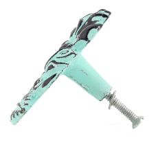 Aqua Rose With Branch Distressed Iron Dresser Knob
