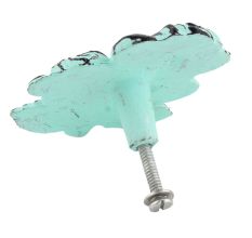 Aqua Rose With Branch Distressed Iron Dresser Knob