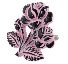 Baby Pink Rose With Branch Distressed Iron Dresser Knob