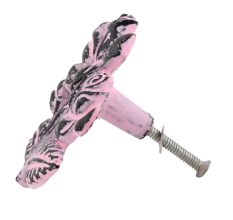Baby Pink Rose With Branch Distressed Iron Dresser Knob