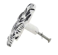 Cream Rose With Branch Distressed Iron Dresser Knob