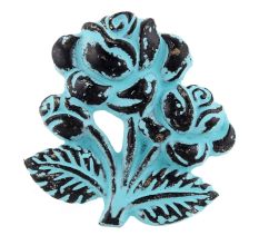 Turquoise Rose With Branch Distressed Iron Dresser Knob