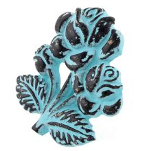 Turquoise Rose With Branch Distressed Iron Dresser Knob