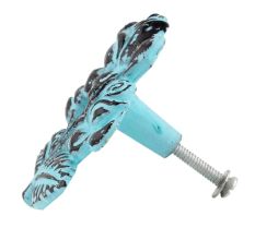 Turquoise Rose With Branch Distressed Iron Dresser Knob