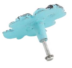 Turquoise Rose With Branch Distressed Iron Dresser Knob