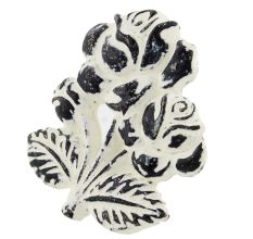 White Rose With Branch Distressed Iron Dresser Knob