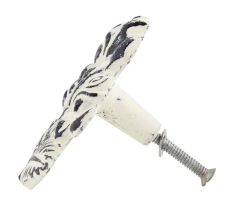 White Rose With Branch Distressed Iron Dresser Knob
