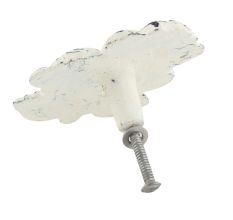 White Rose With Branch Distressed Iron Dresser Knob