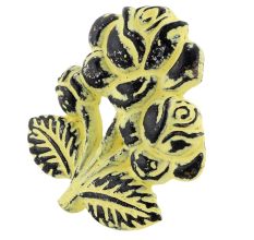 Yellow Rose With Branch Distressed Iron Dresser Knob