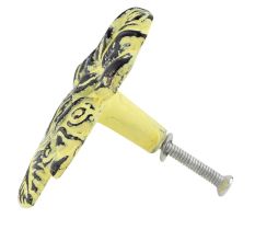 Yellow Rose With Branch Distressed Iron Dresser Knob