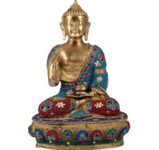 Brass Multicolored Gemstone Buddha Statue