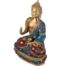 Brass Multicolored Gemstone Buddha Statue