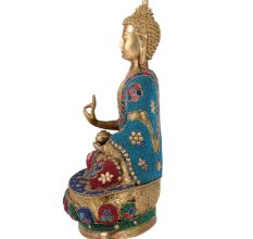 Brass Multicolored Gemstone Buddha Statue