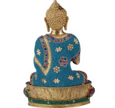 Brass Multicolored Gemstone Buddha Statue