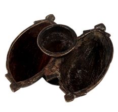 Brass Bindi Pot Boat Shaped With Patina