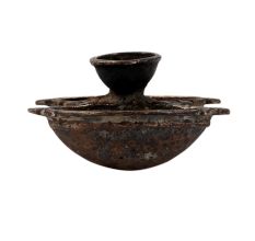 Brass Bindi Pot Boat Shaped With Patina