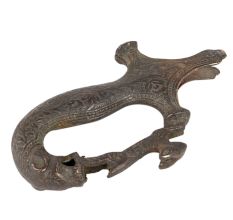 Old Brass Sword Handle Hilt With Lion Hunting Deer Design