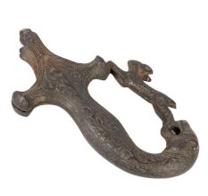 Old Brass Sword Handle Hilt With Lion Hunting Deer Design