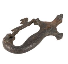 Old Brass Sword Handle Hilt With Lion Hunting Deer Design