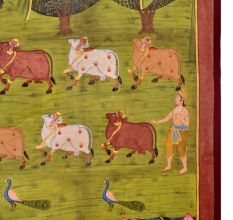 Pichwai Painting of Srinathji In Forest With Cows