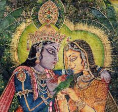 Radha Krishna Rajasthani Painting With Gopies
