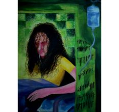 Abstract Canvas Painting Of Sick Girl In Bed
