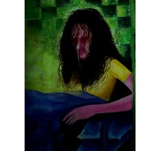 Abstract Canvas Painting Of Sick Girl In Bed