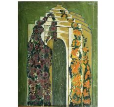Abstract Canvas Painting Of Arch With Flowers Design
