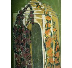 Abstract Canvas Painting Of Arch With Flowers Design