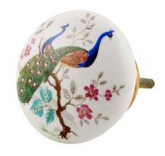 Peacock Scenery Flat Ceramic Cabinet Knobs